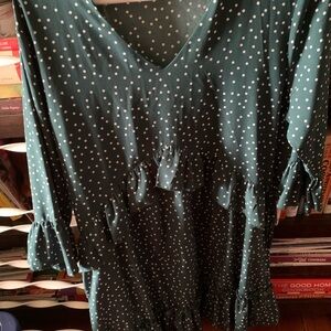 Source Unknown Green Ruffled 3/4 Sleeve Blouse